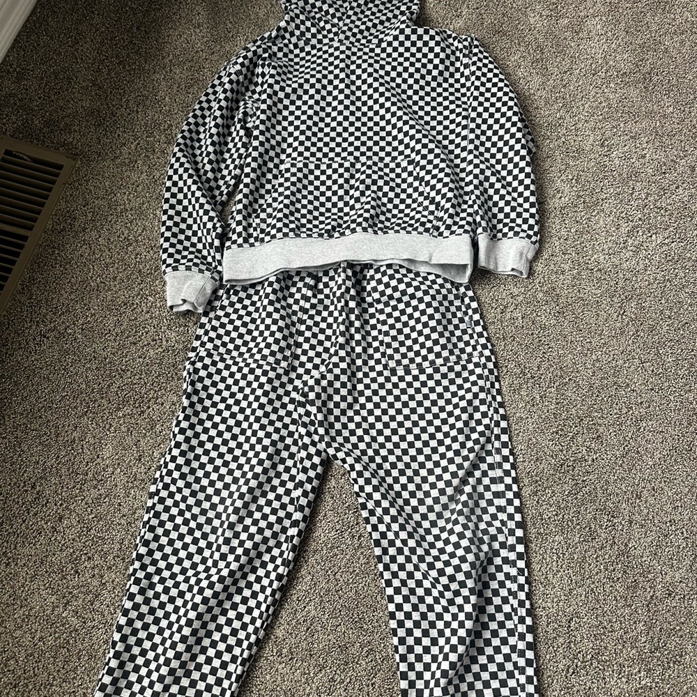 Crewcuts Black White Checkered Sweatsuit Set